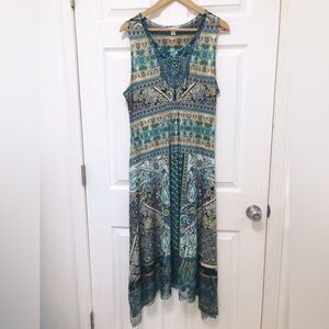 Boho Fairy Garden Multicolor Sleeveless Maxi Dress size L
